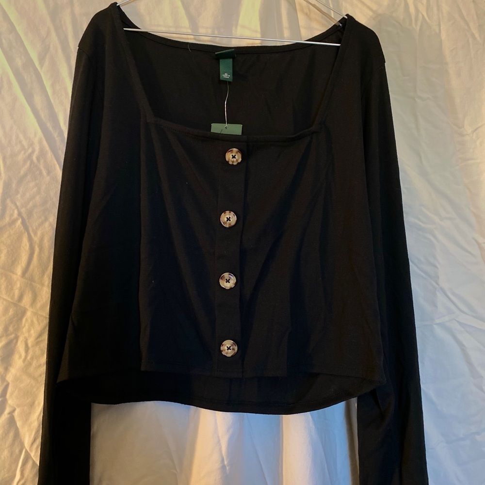 Button Cropped Long Sleeve